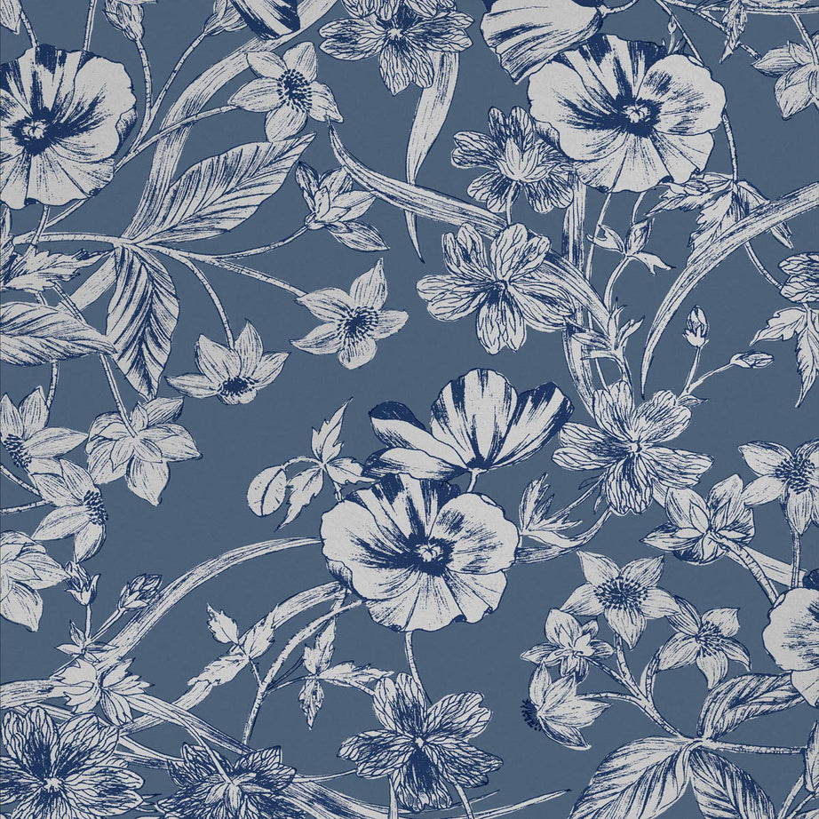 Wallpaper Summerhill Midnight Blue Floral Smooth Patterned Covers Imperfections - Image 1