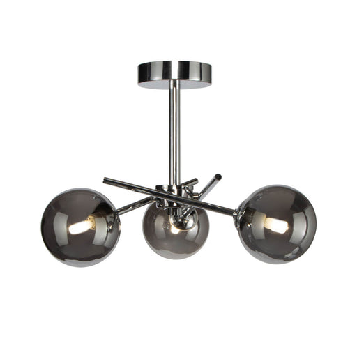 LED Ceiling Light 3 Way Round Smoked Glass Shades Multi Arm Chrome Effect Modern - Image 1