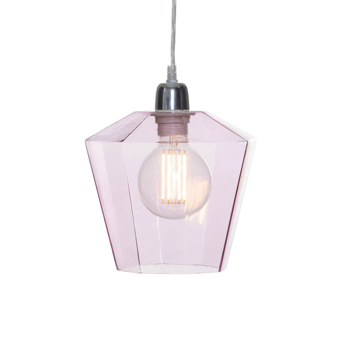 Pendant Ceiling Light Glass Clear Soft Pink Geometric Vintage (Dia)225mm - Image 2