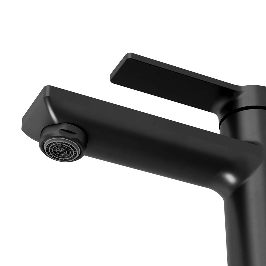Bathroom Basin Tap Mixer Black Round Single Lever Brass Clicker Waste Modern - Image 9