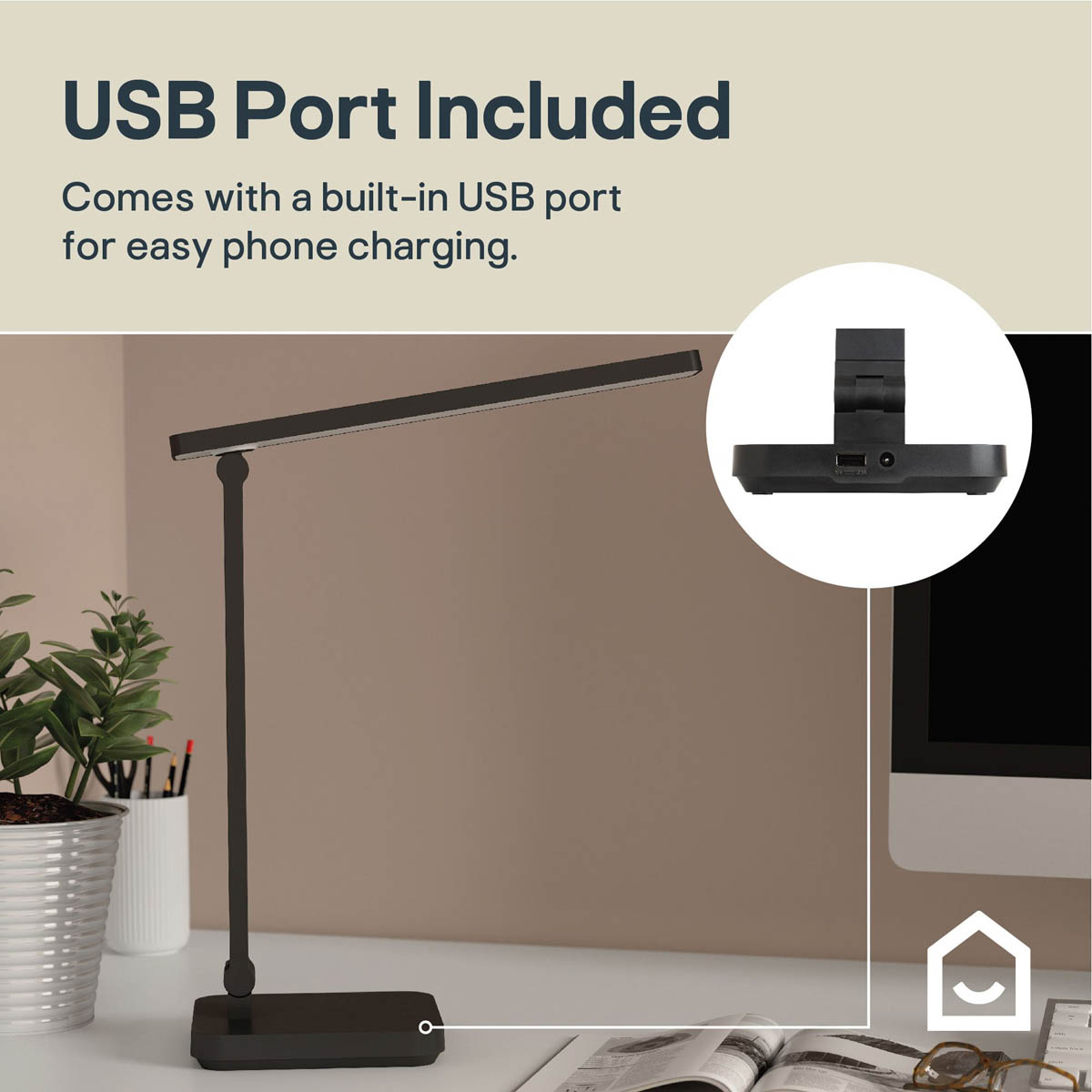 LED Table Lamp Matt Black Dimmable 350lm Touch Control Living Bedroom Office - Image 5