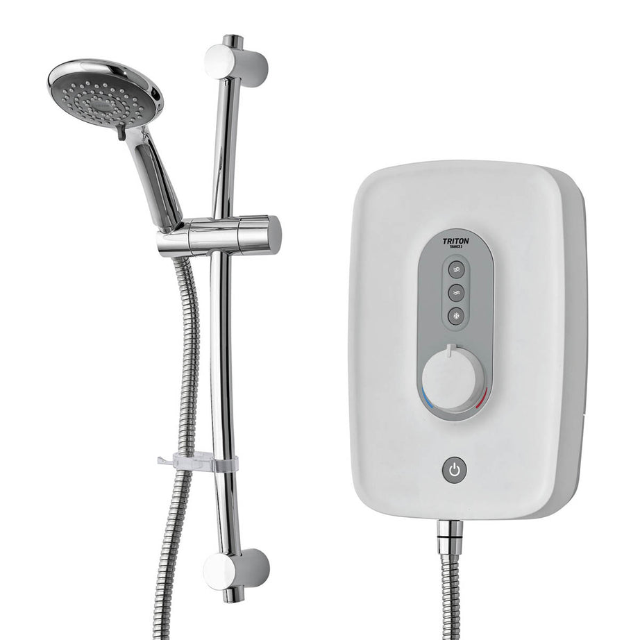 Triton Electric Shower 8.5kW 5 Spray Pattern Satin White Chrome Effect Slimline - Image 3