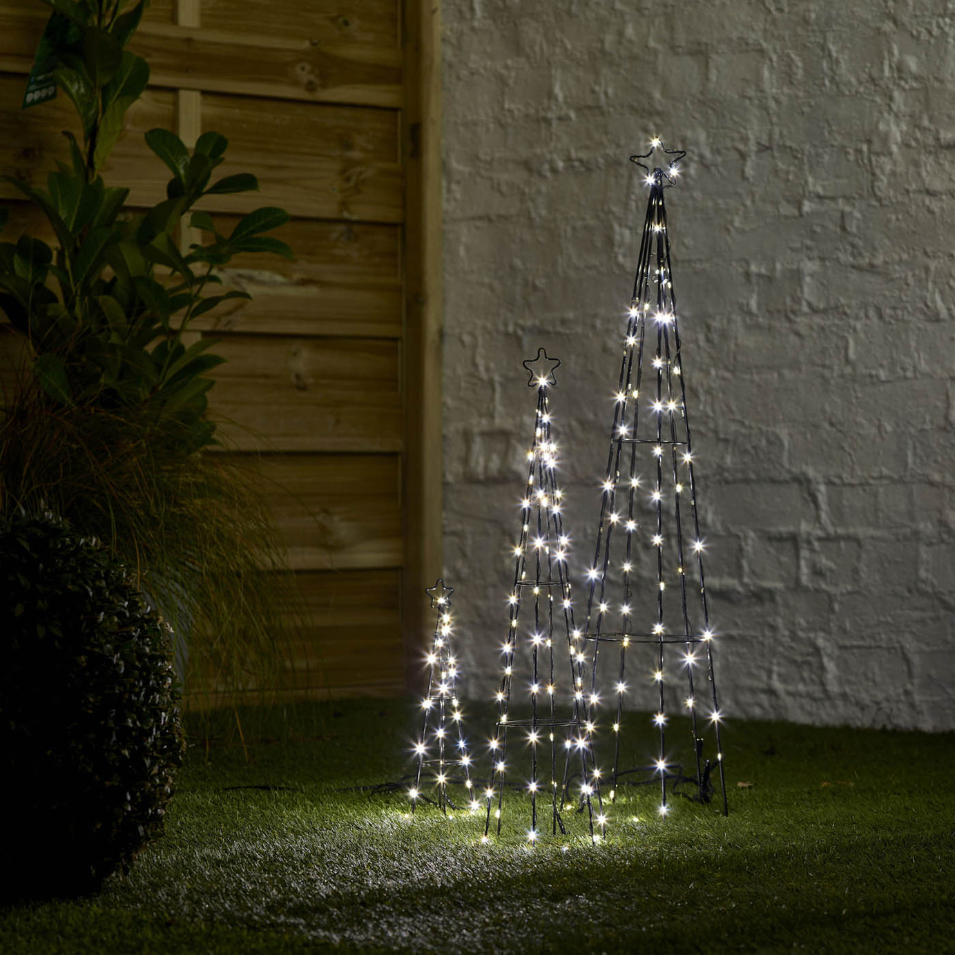 884 LED Christmas Silhouette Cone Tree Freestanding Multi White Timer Decoration - Image 1