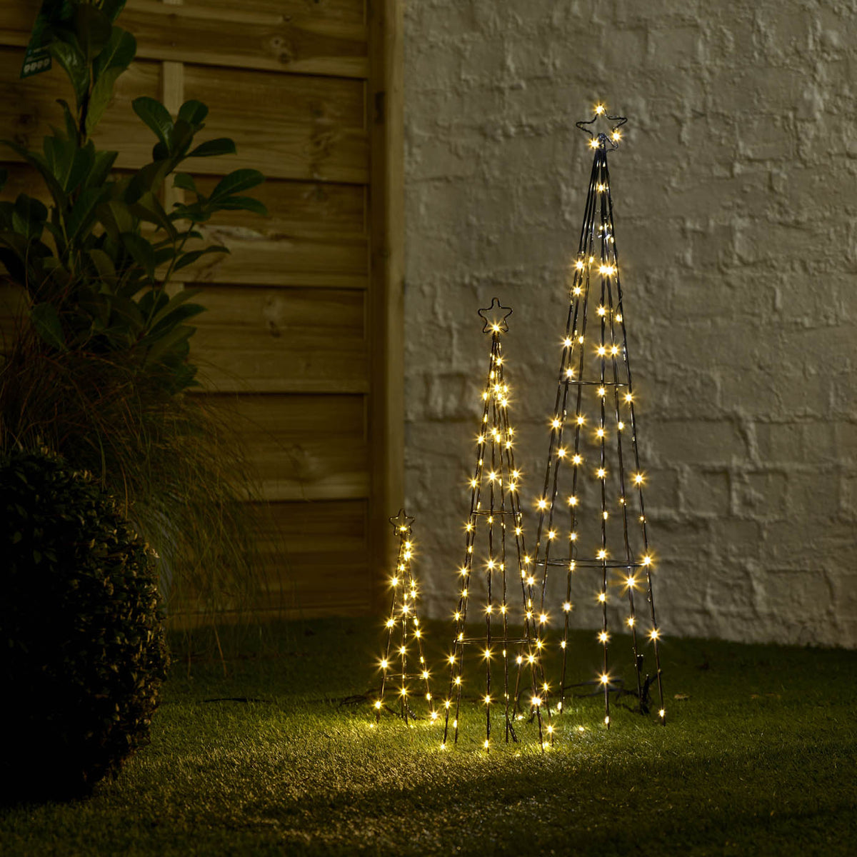 LED Christmas Silhouette Cone Tree Freestanding Multi White Timer Decoration - Image 2