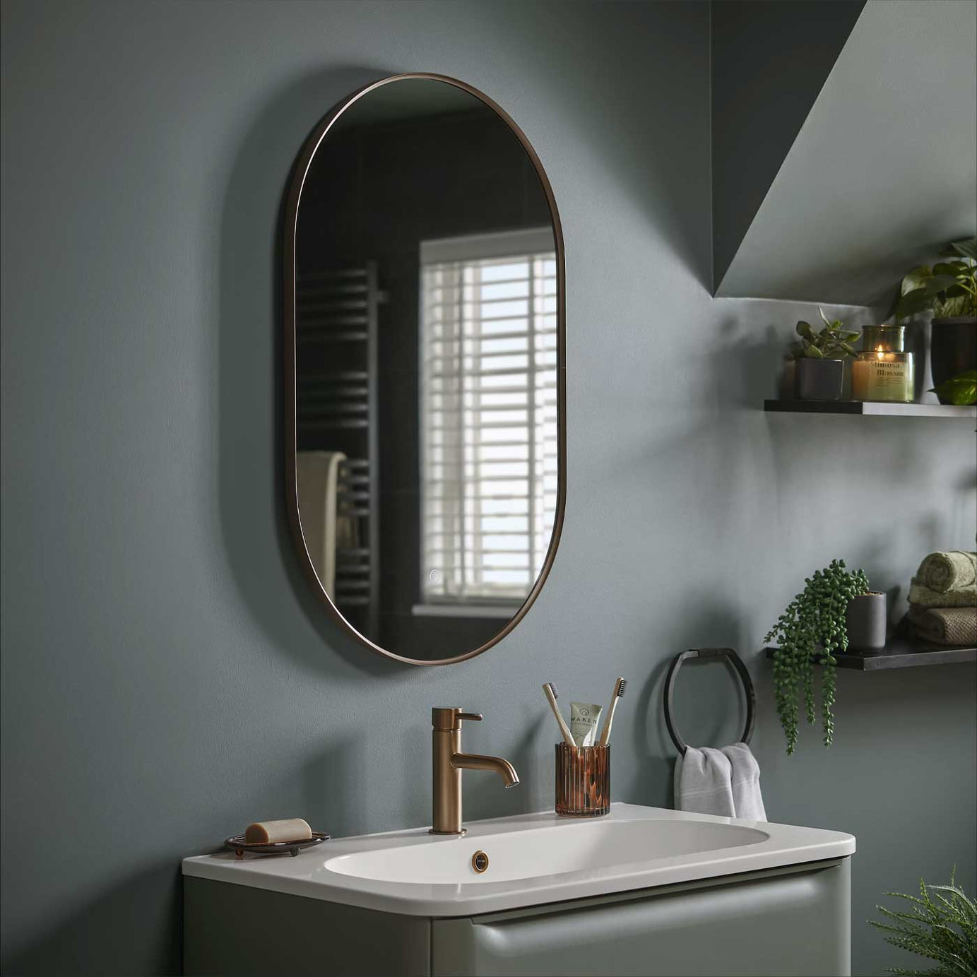 Bathroom LED Mirror Illuminated Oval Wall-Mounted Demister Pad (H)80 (W)50cm - Image 1