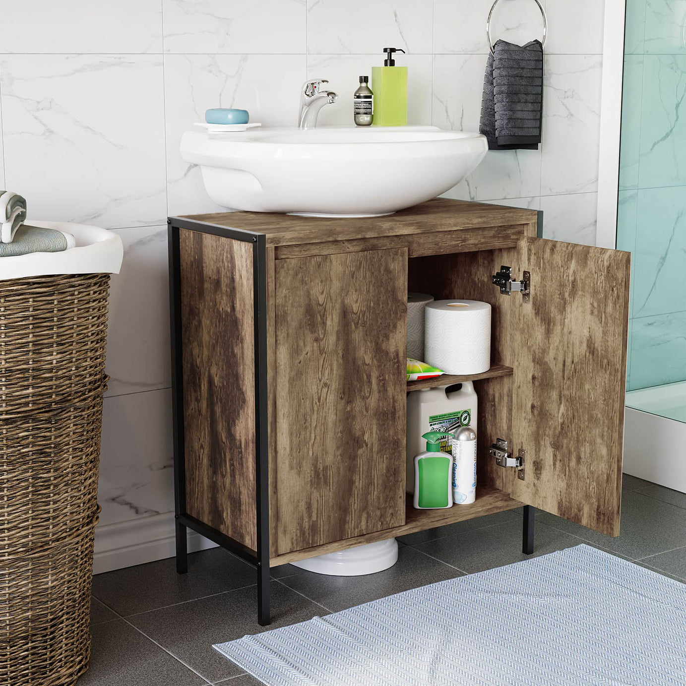 Lana Matt Brown Freestanding Double Bathroom Sink cabinet (H) 650mm (W) 600mm - Image 7