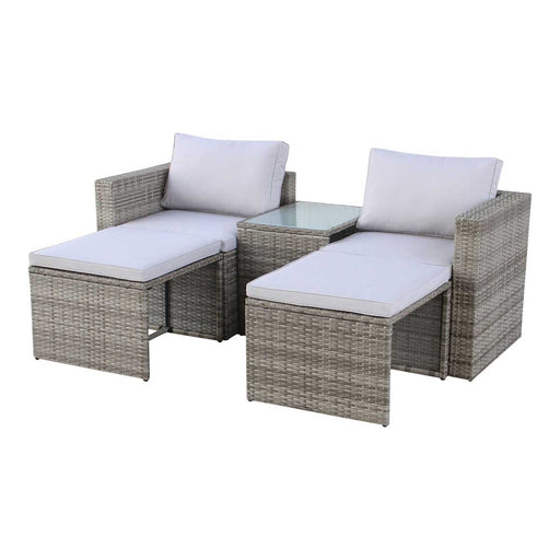 Garden Coffee Table Set  2 Seater Cushion Outdoor Light Brown Rattan Effect - Image 1