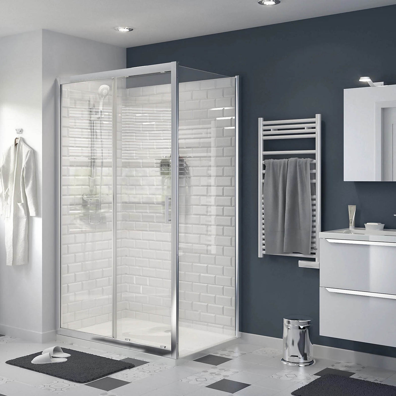 Shower Tray Limski White Rectangular 27mm Centre Drain Anti Slip Flat Modern - Image 4