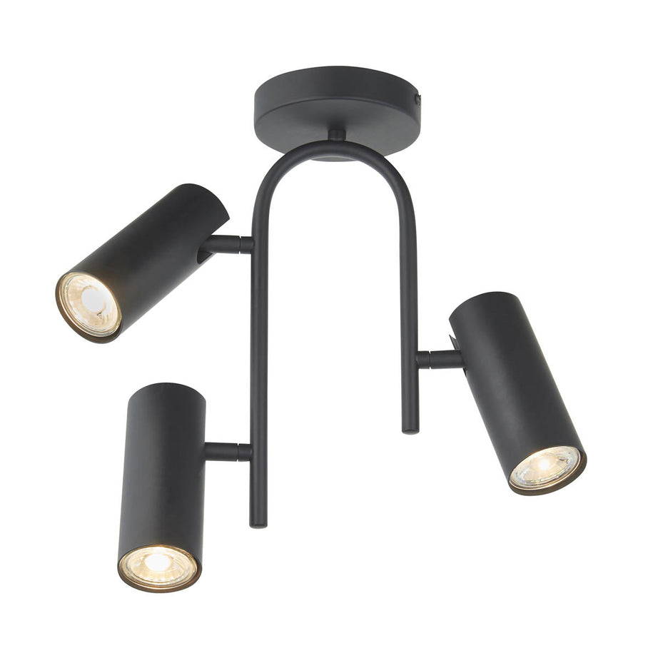 Spotlight 3 Light Matt Black Metal Adjustable Heads Dimmable Modern (H)350 mm - Image 1
