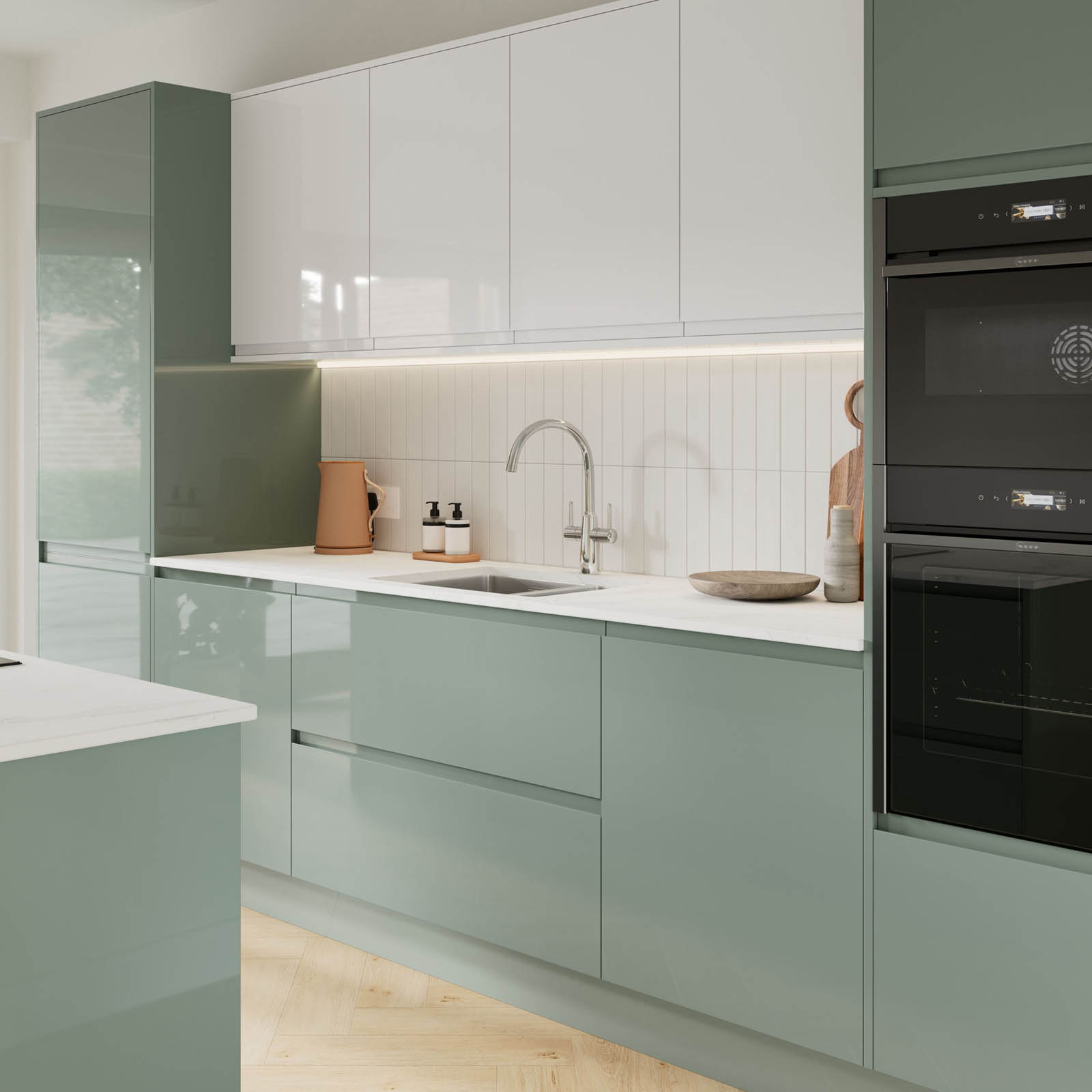GoodHome Larder Cabinet door 70:30 Gloss reed green (W)600 (H)1287 (T)19mm - Image 7