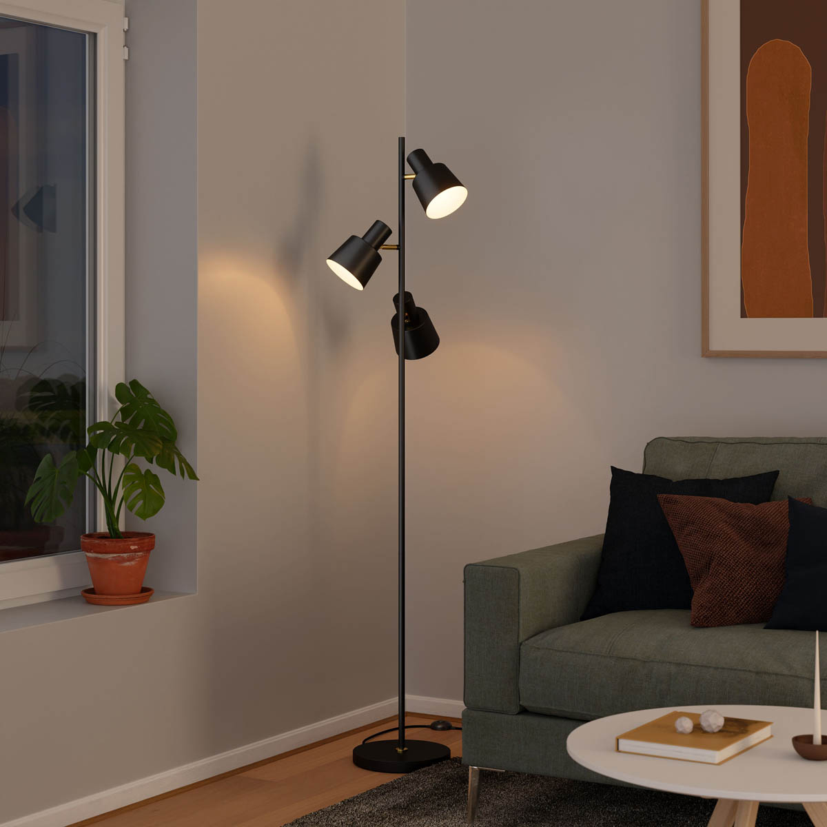 Floor Lamp 3 Way Matt Black Metal E14 Freestanding Living Room Bedroom Indoor - Image 1