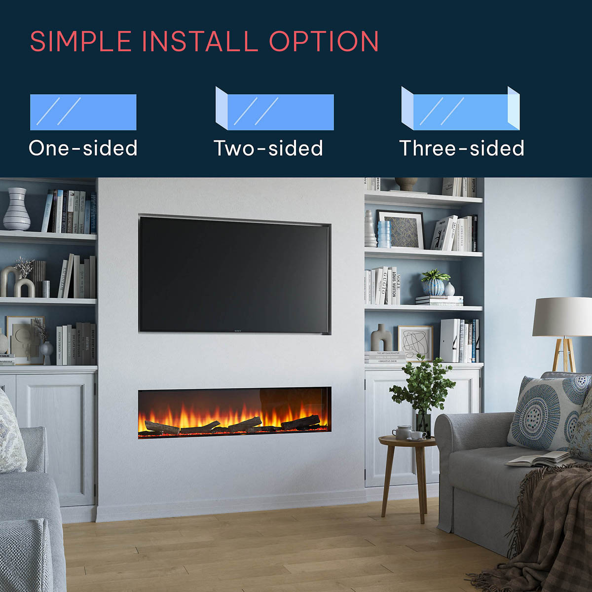 Focal Point Electric Fire 2kW Black Wall Mounted Fireplace Log Effect Remote - Image 3