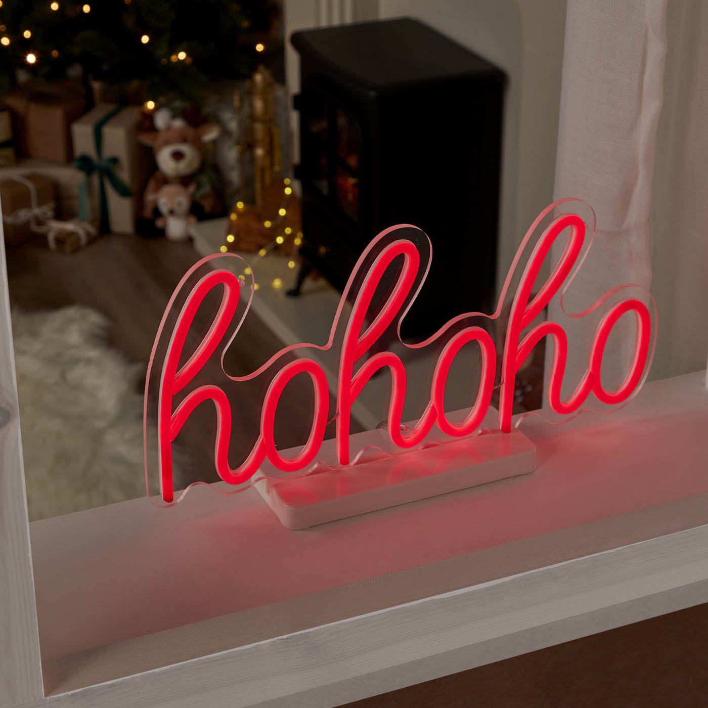 Christmas LED Silhouette Hohoho Indoor Pre-lit Red Light Timer Home Decoration - Image 1