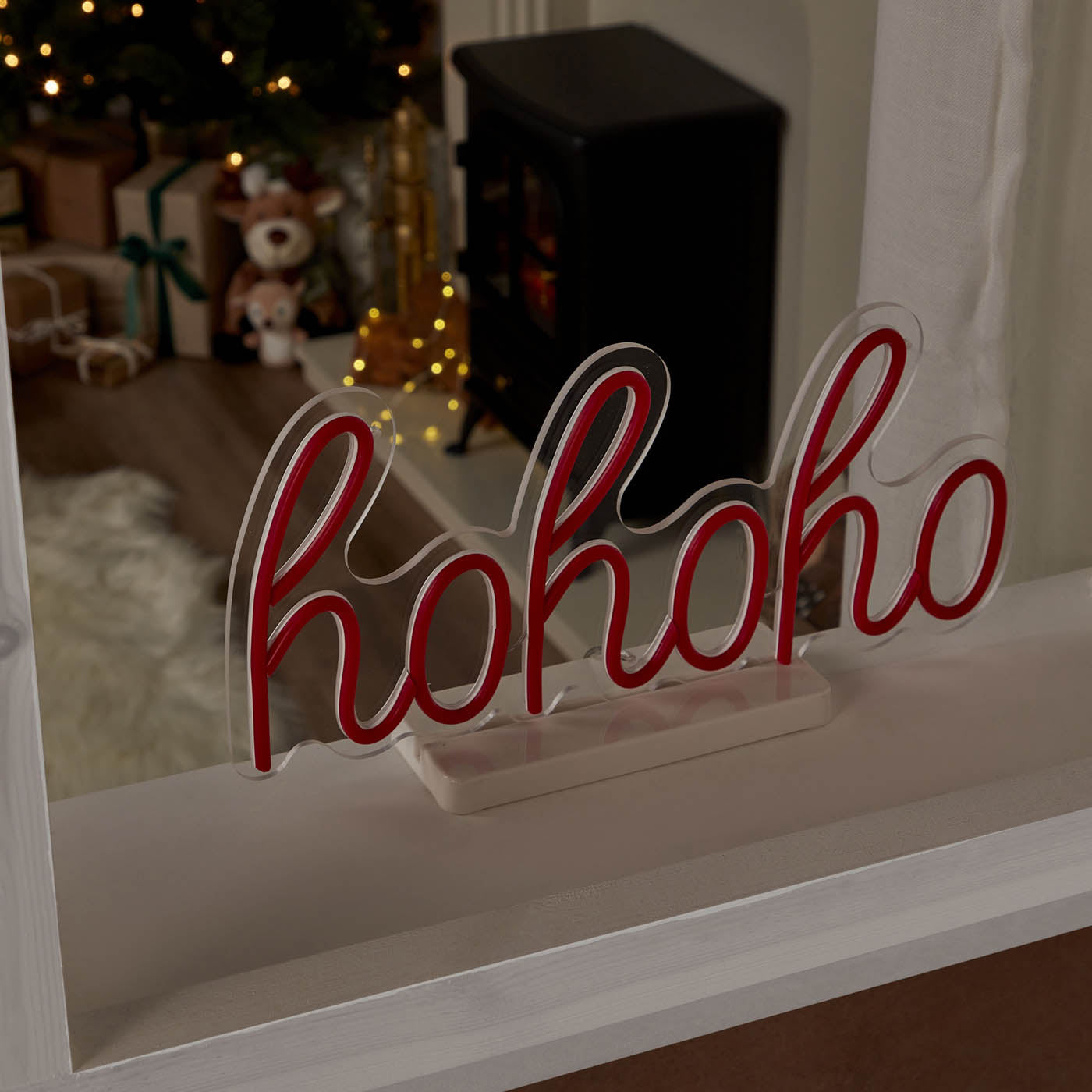 Christmas LED Silhouette Hohoho Indoor Pre-lit Red Light Timer Home Decoration - Image 4