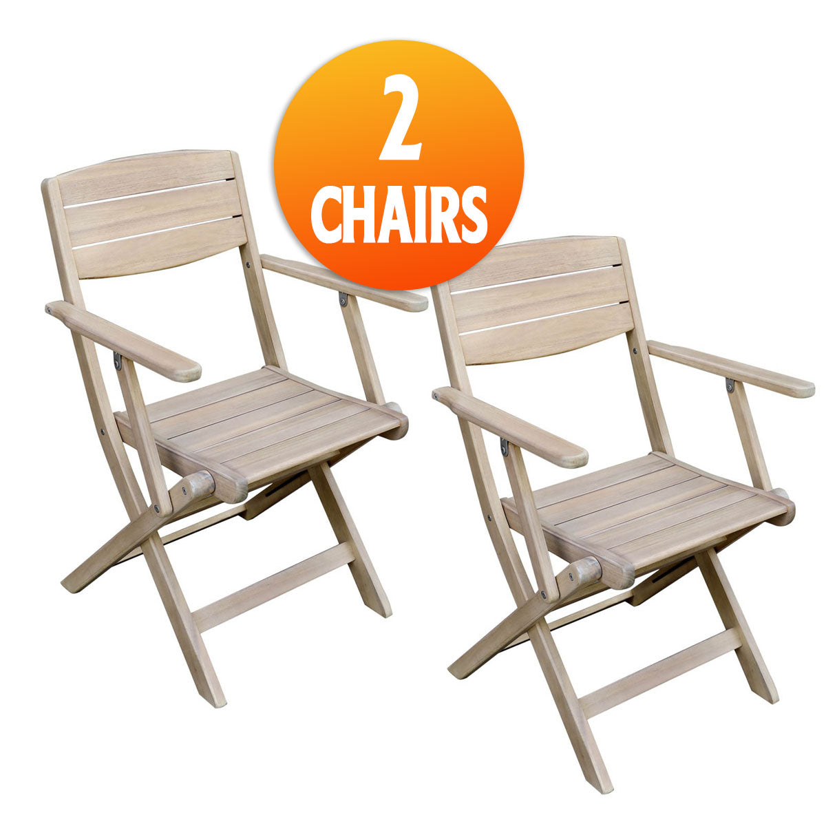 Garden Armchair Natural Wooden Foldable Outdoor Patio Furniture Pack of 2 - Image 1