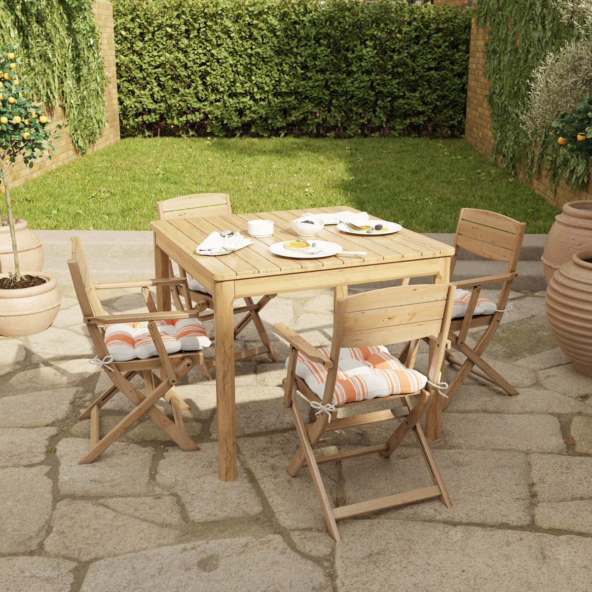 Garden Armchair Natural Wooden Foldable Outdoor Patio Furniture Pack of 2 - Image 7