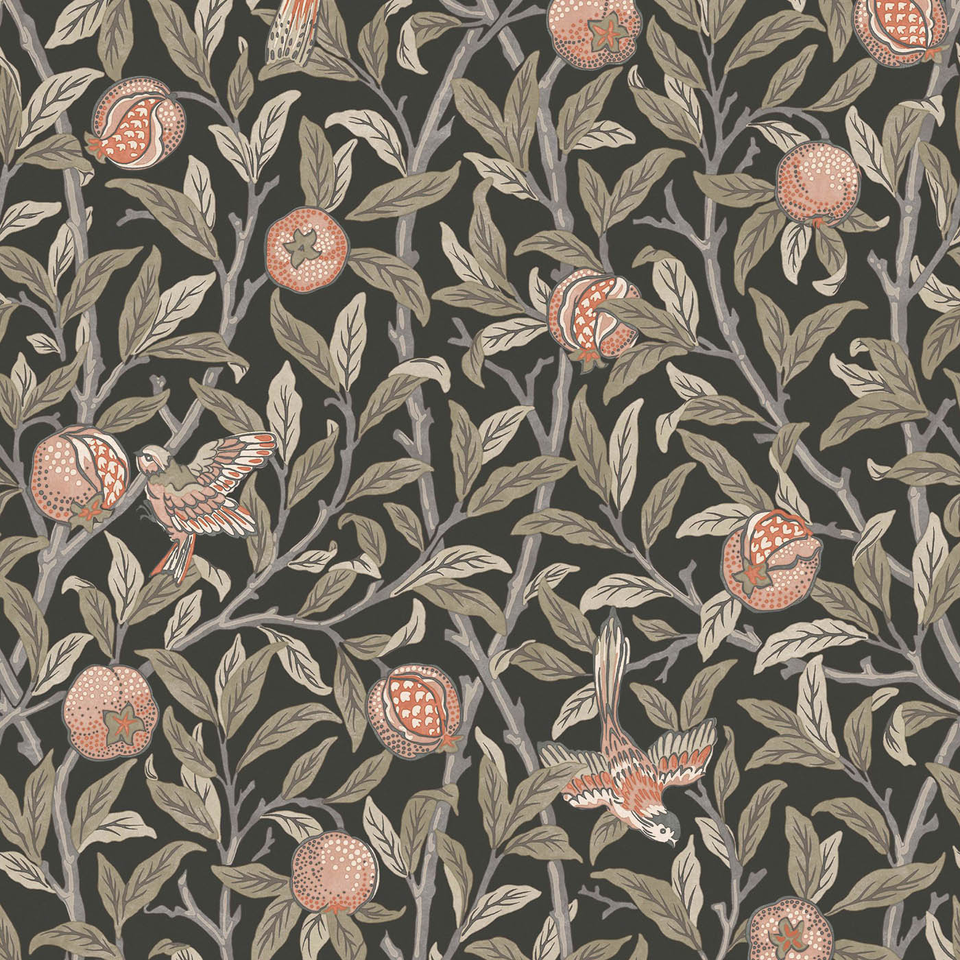 William Morris Smooth Wallpaper Gallery Collection Charcoal Bird & Pomegranate - Image 1