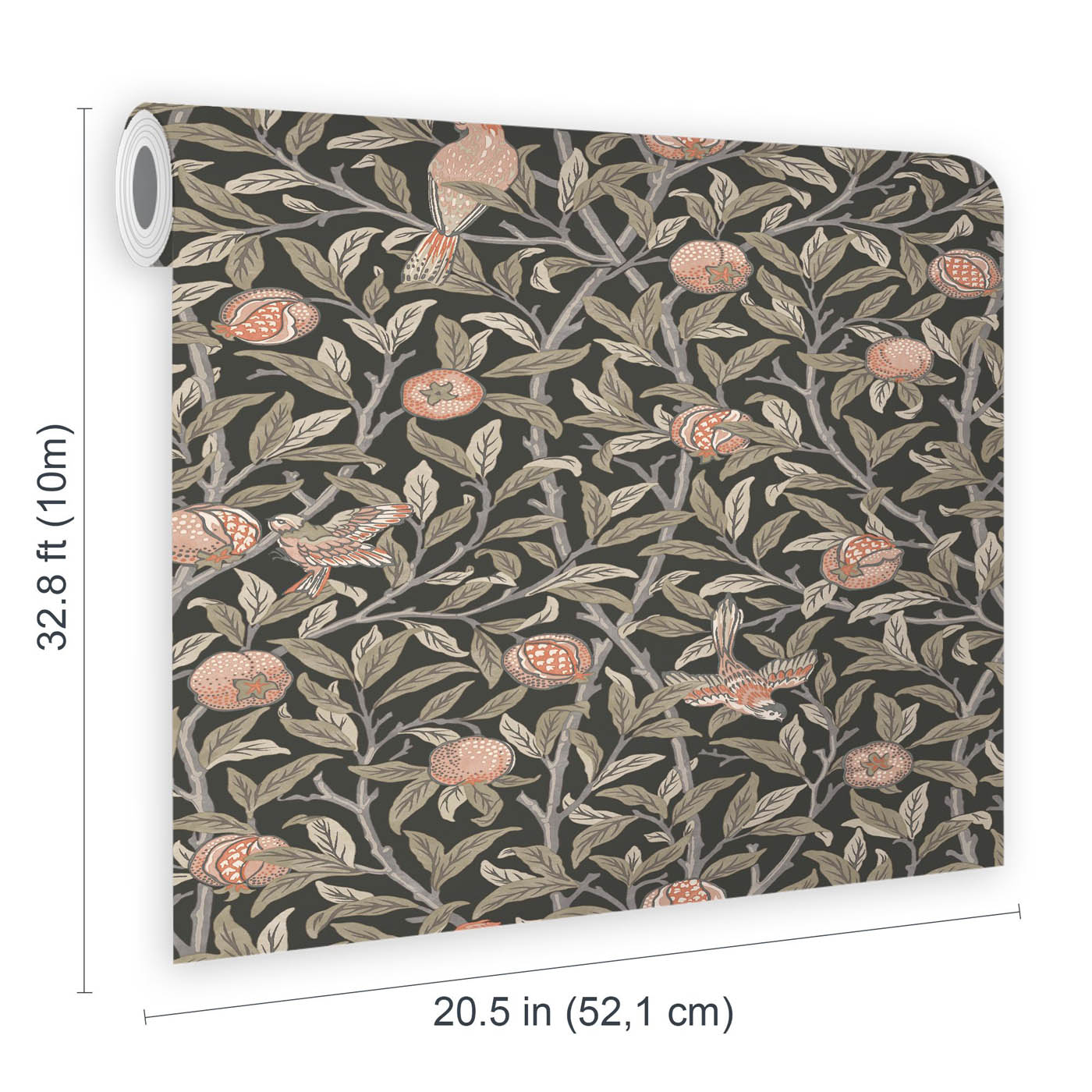 William Morris Wallpaper Matt Charcoal Bird Pomegranate Smooth Washable 5.2m² - Image 4