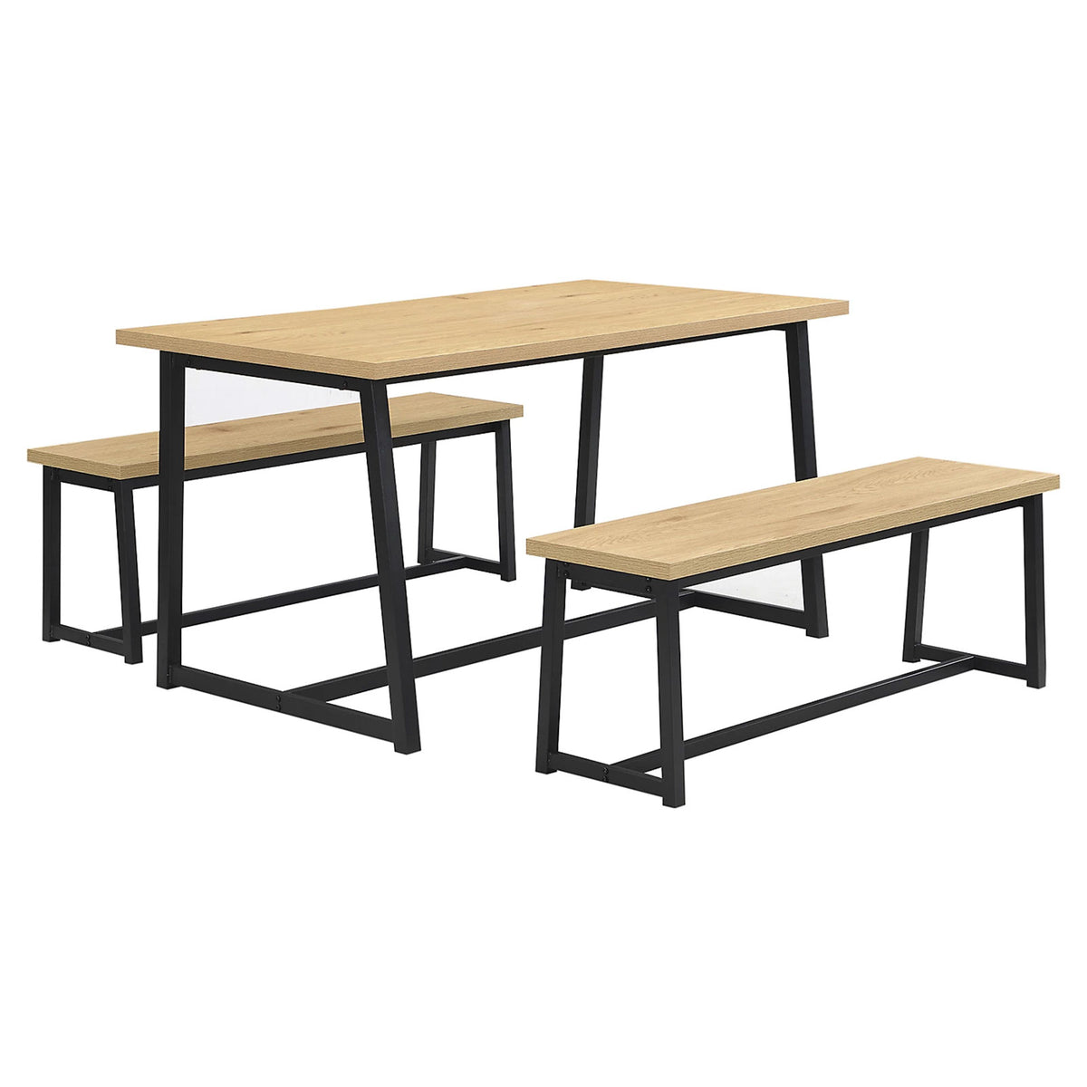 Indoor Dining Table & Bench Set Oak Effect Rectangular 4-Seater - Image 1