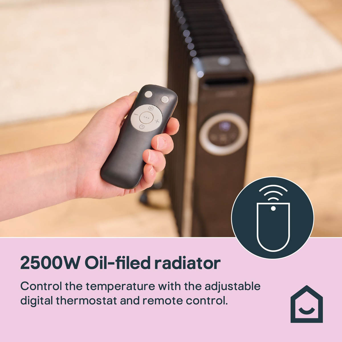 Oil Filled Radiator Portable Black 3 Heat Settings Thermostat Freestanding 2.5W - Image 9