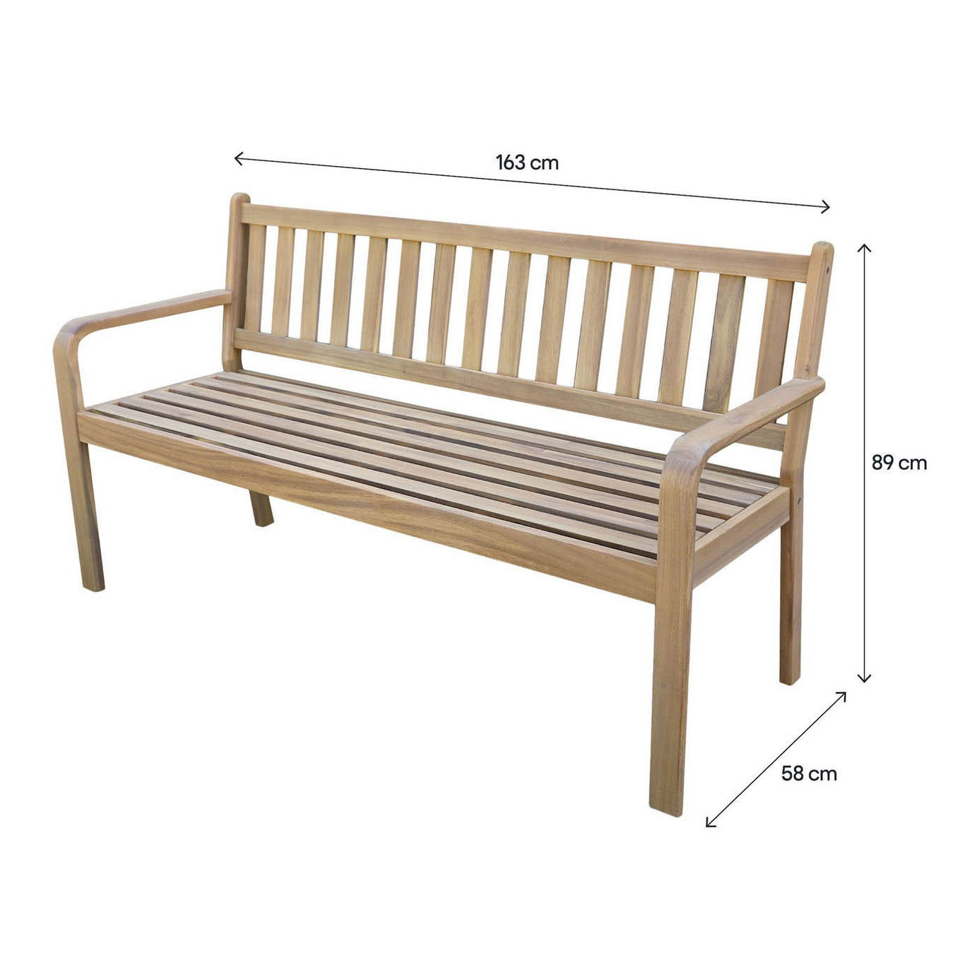 GoodHome Garden Bench 3 seater Natural Wooden Riveo  (W)163cm (H)89cm - Image 4