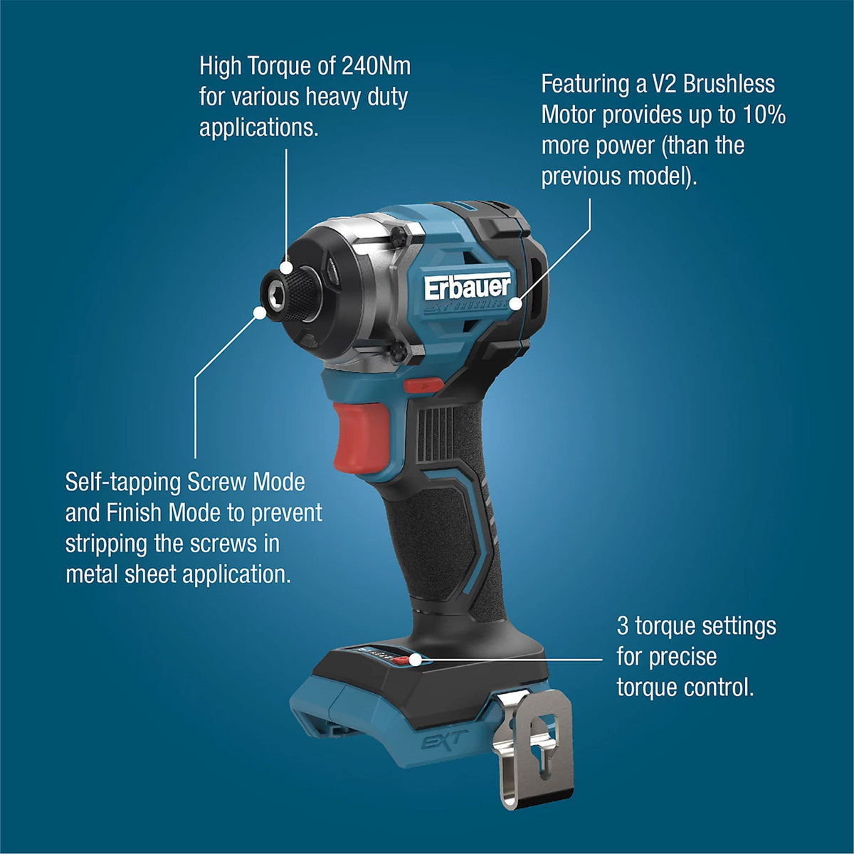 Erbauer Elite Impact Driver ERI1094IPD 18V EXT Brushless Compact Body Only - Image 5