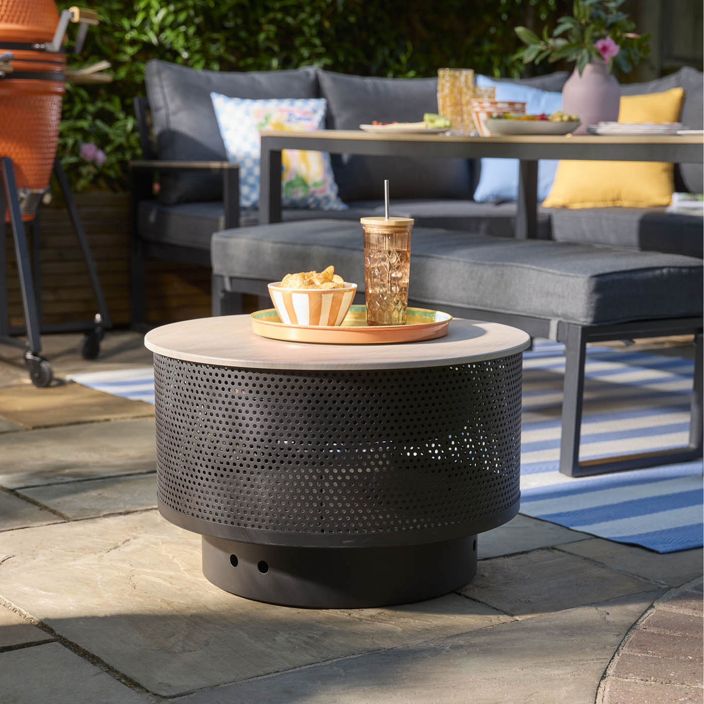 GoodHome Firepit Table Aconite Steel Matt Black Round - Image 2