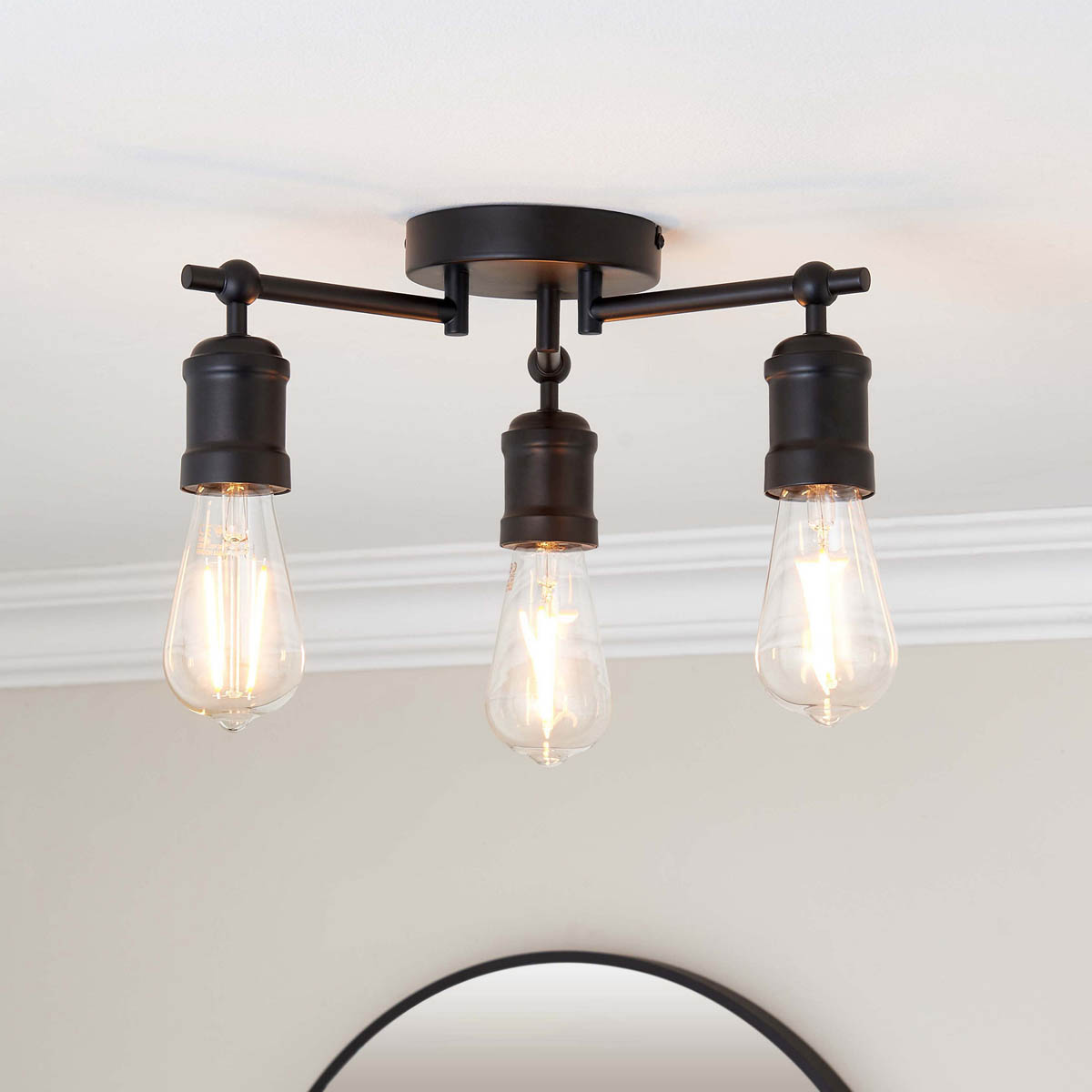 LED Ceiling Light Bathroom 3 Way Matt Steel Black E27 Dimmable Indoor IP44 - Image 2