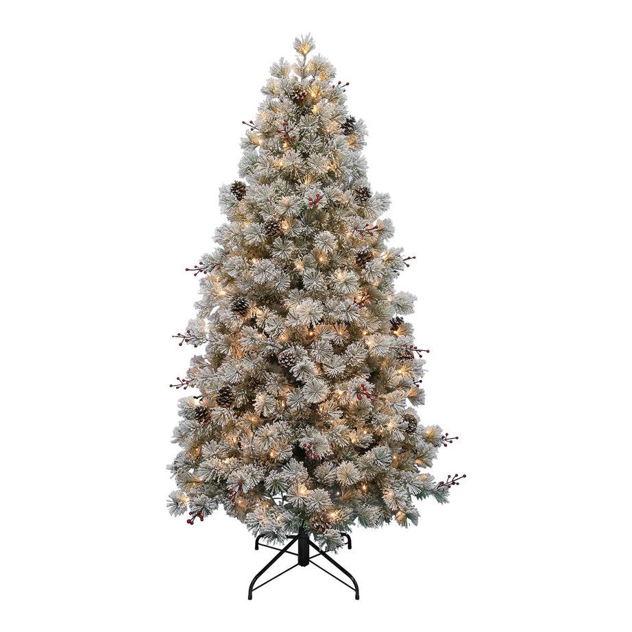 Christmas Tree 6ft Pre-lit Artificial LED Warm White Berries Pine Cones Indoor - Image 1