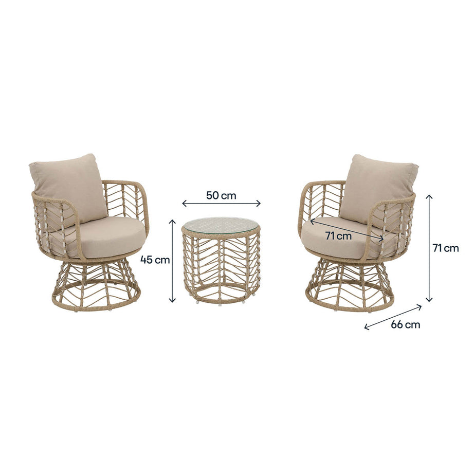 Garden Bistro Set 2 Seater Table Chairs Beige Metal With Cushions Outdoor - Image 2