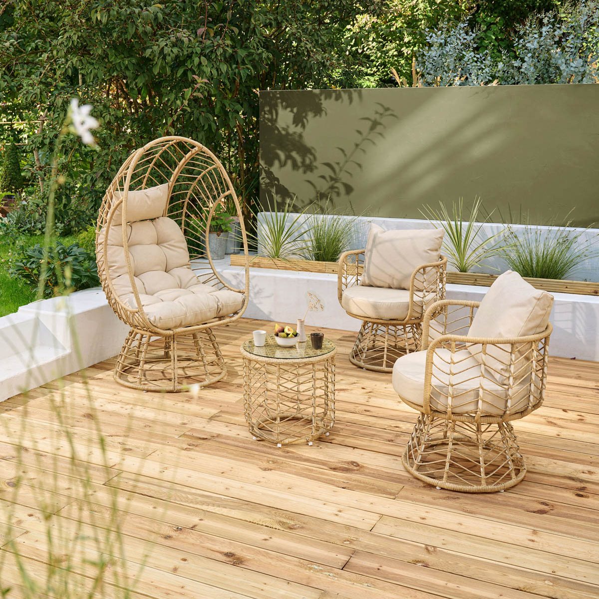Garden Bistro Set 2 Seater Table Chairs Beige Metal With Cushions Outdoor - Image 4