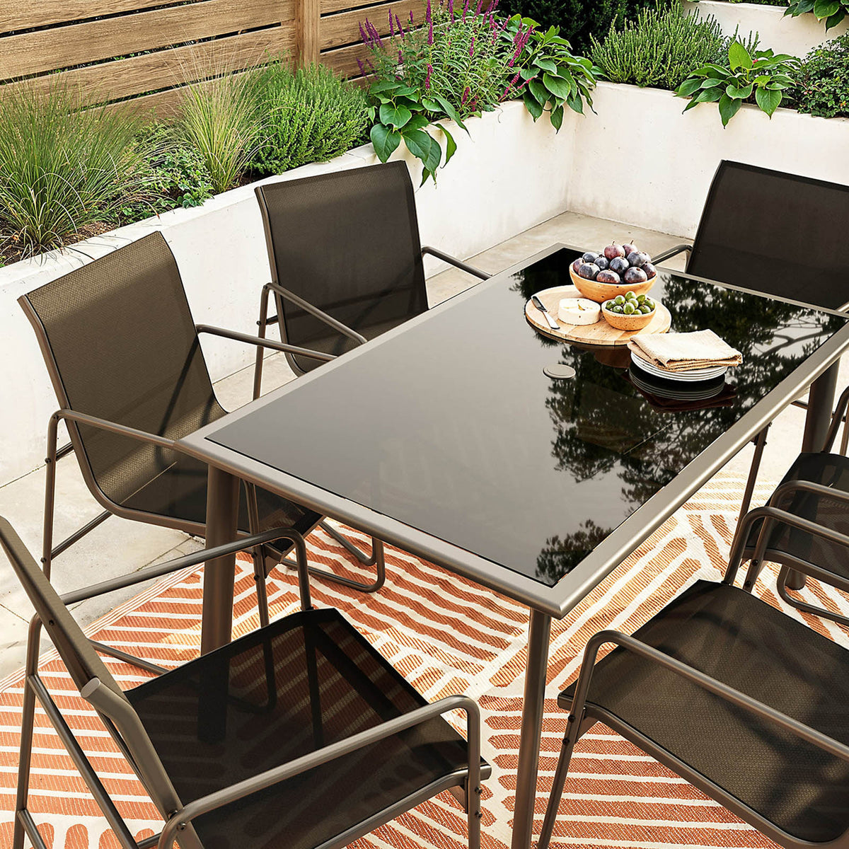 GoodHome Krista Dining Set Black Metal 6 Seater Garden Patio Furniture - Image 5
