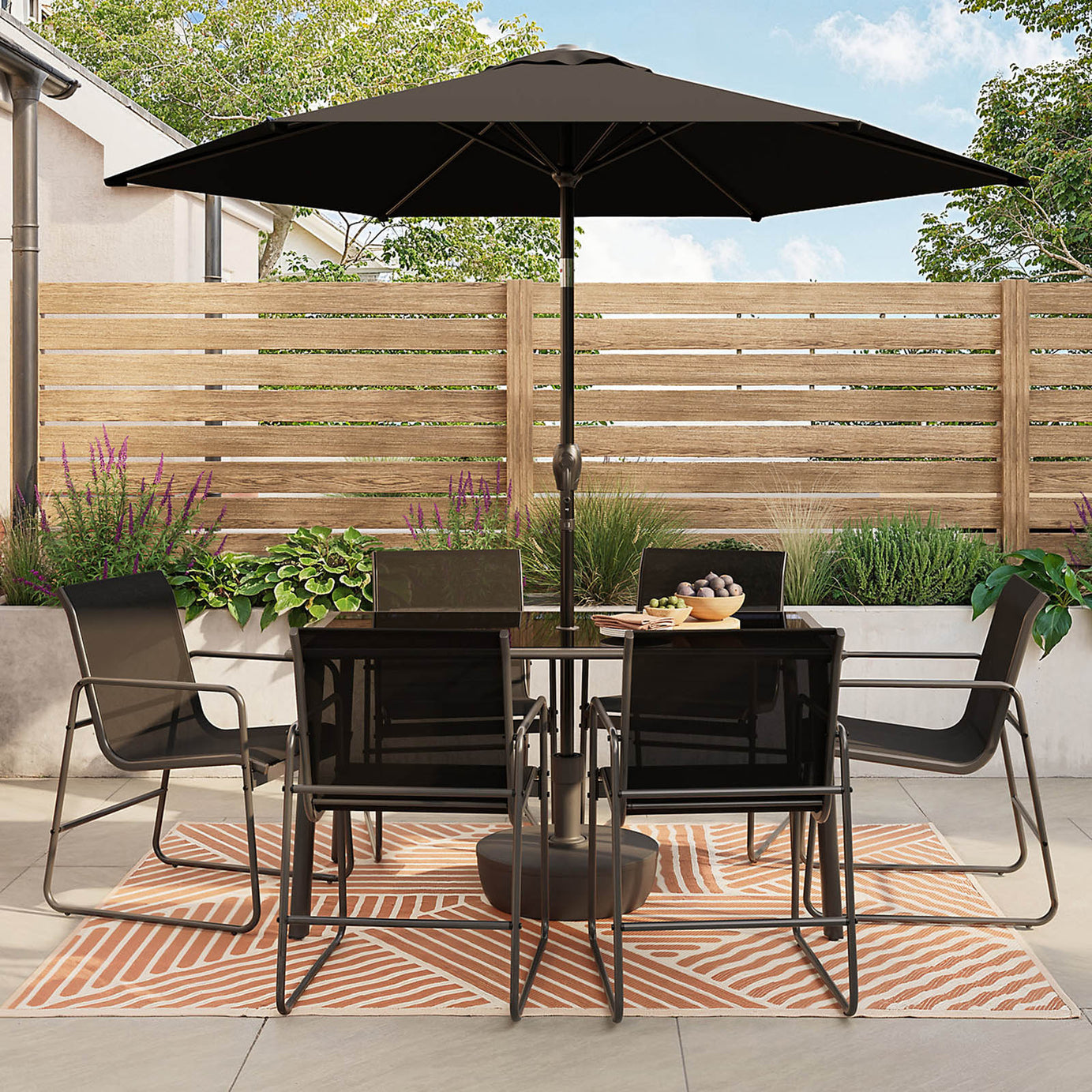 GoodHome Krista Dining Set Black Metal 6 Seater Garden Patio Furniture - Image 7