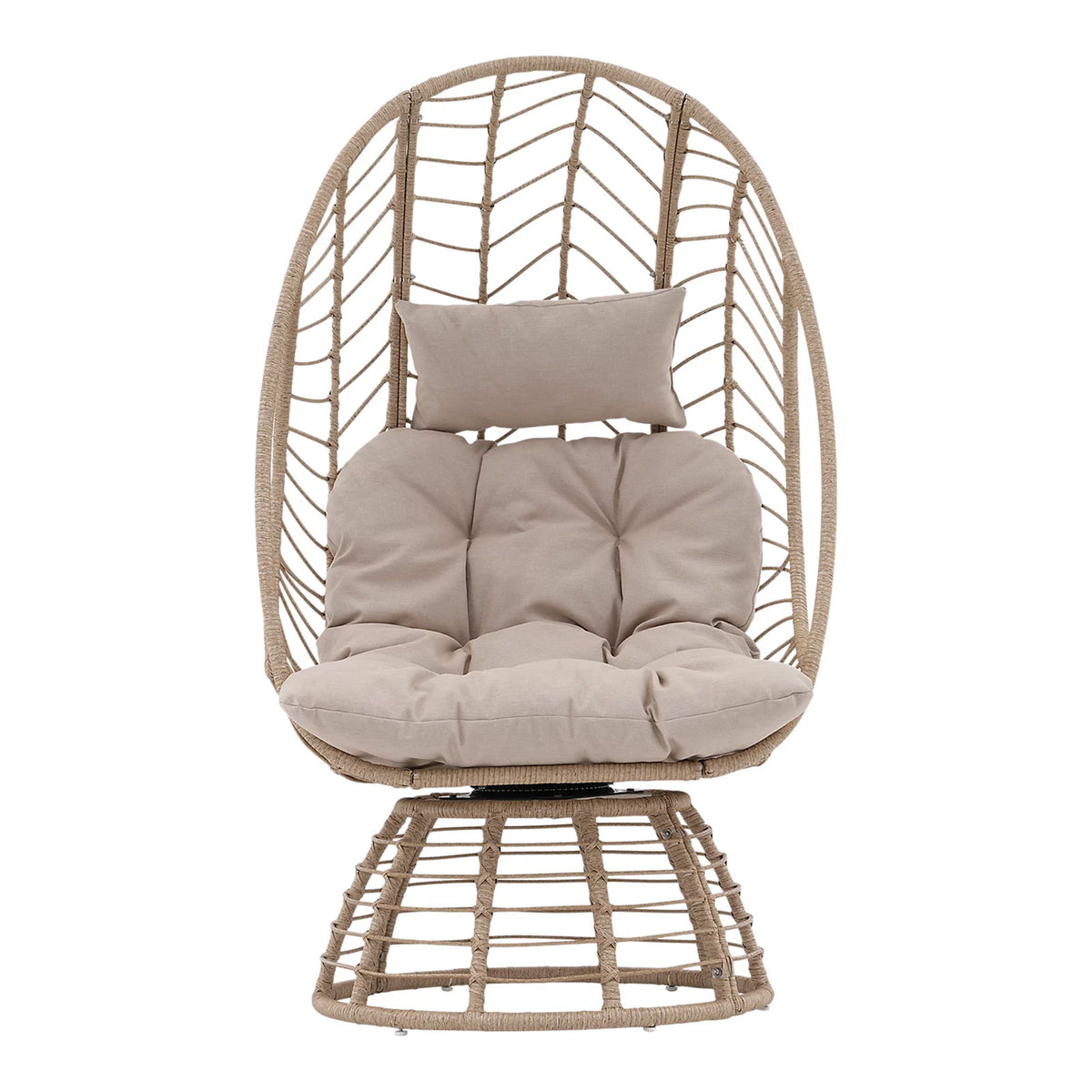 GoodHome Omalos Hanging Egg Chair Beige Rattan Effect Garden Seat - Image 2