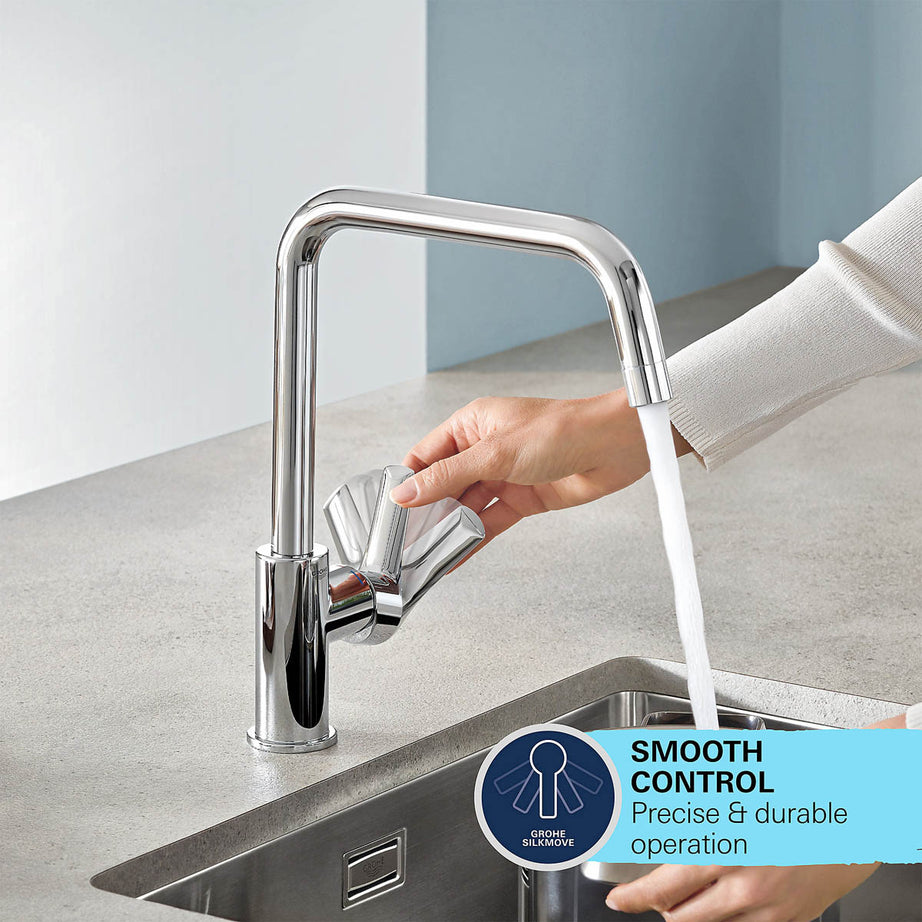 Grohe Kitchen Tap Mixer Chrome Pull Out Single Lever Swivel Spout Modern Faucet - Image 7