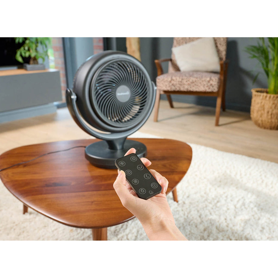 Table Desk Fan Black Remote Controlled Oscillates Tilts 12h Timer Compact 8in - Image 4