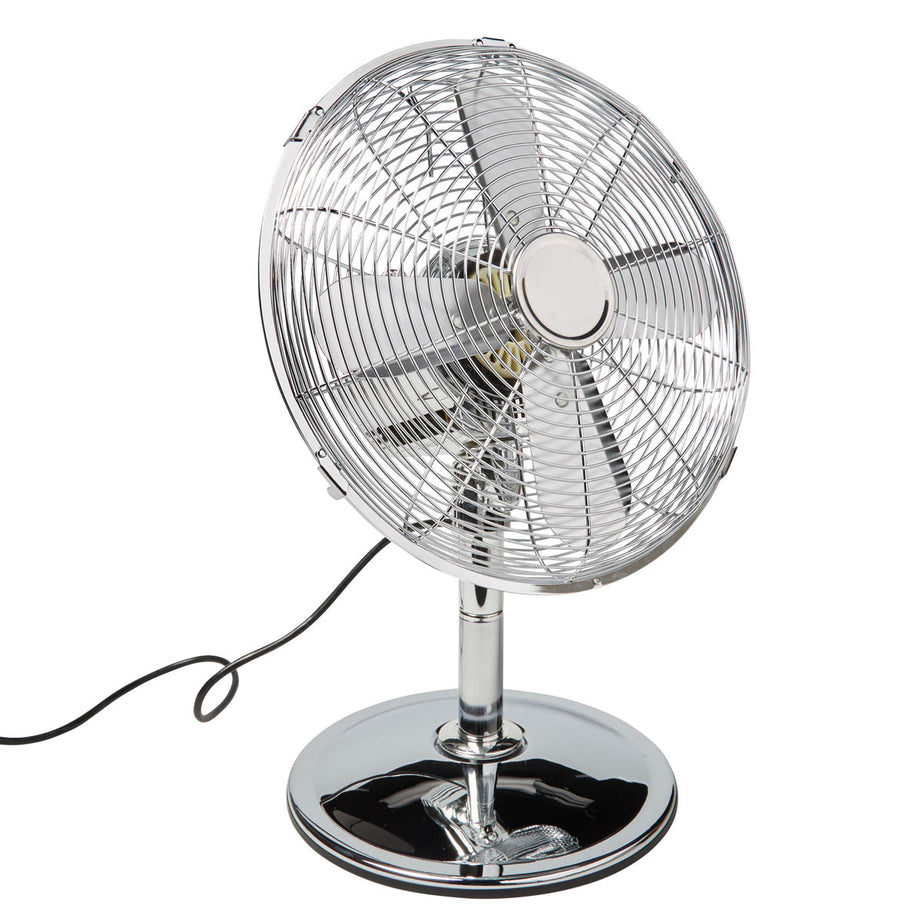 Desk Fan Metal Chrome Effect 3 Speed Oscillating Tiltable (Dia)300mm (H)500mm - Image 1