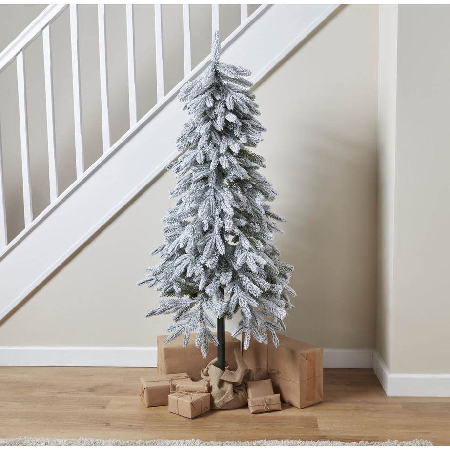 Christmas Tree 5ft Green Artificial Frosted Effect Slim Wrapped Indoor Home - Image 1