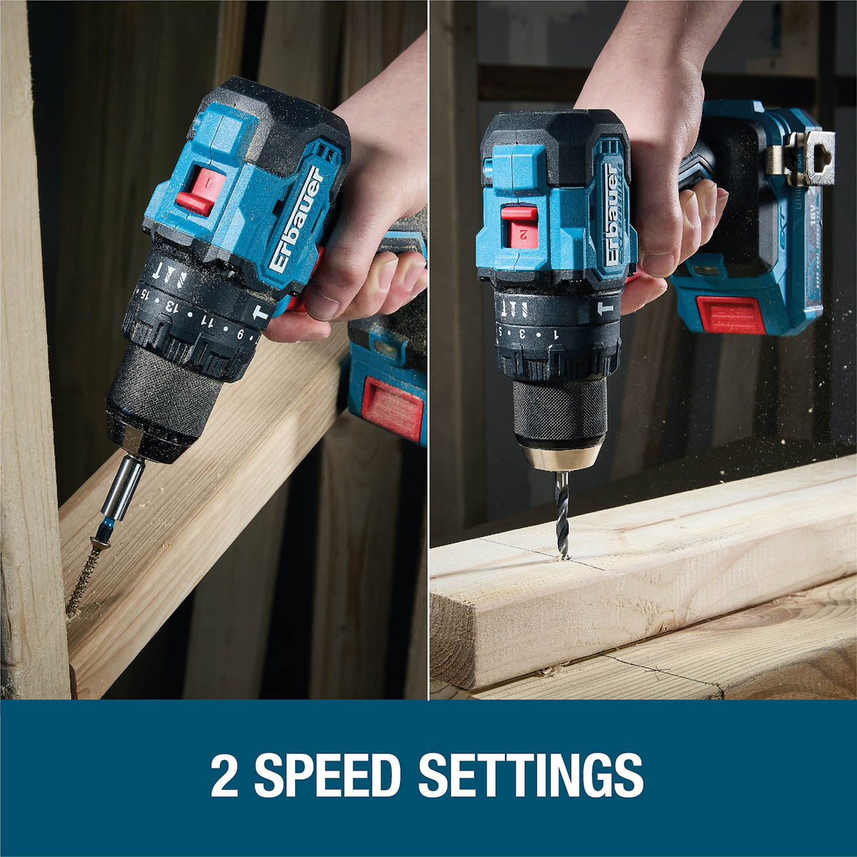 Erbauer Combi Drill Impact Driver Set 18V 2x4Ah Li-ion ERI1092COM/ERI1093IPD - Image 7