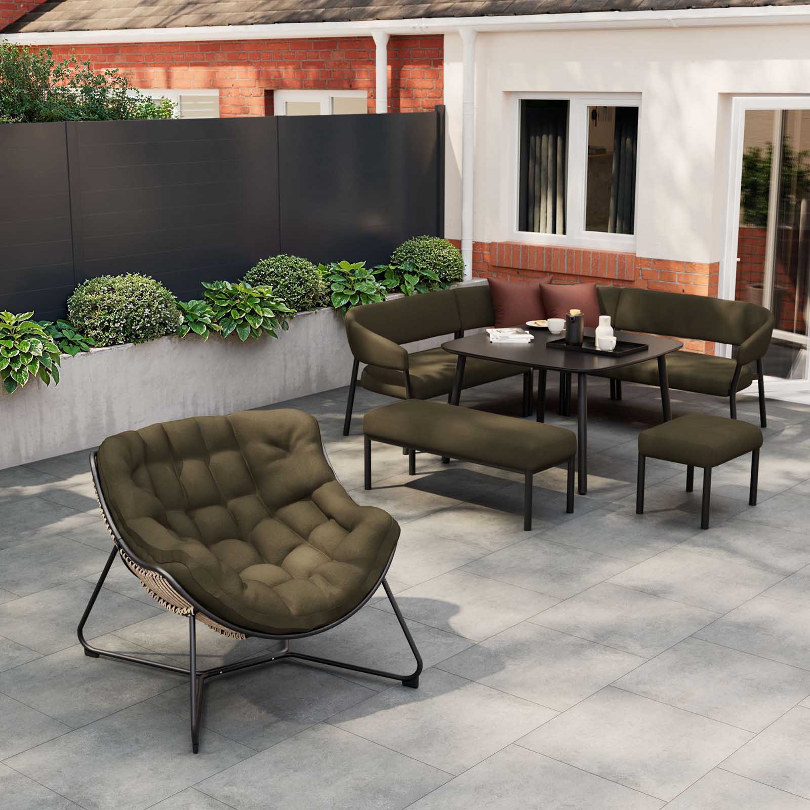 Garden Furniture Dining Set Green Metal 8 Seater Table Bench Sofa Stool Patio - Image 2
