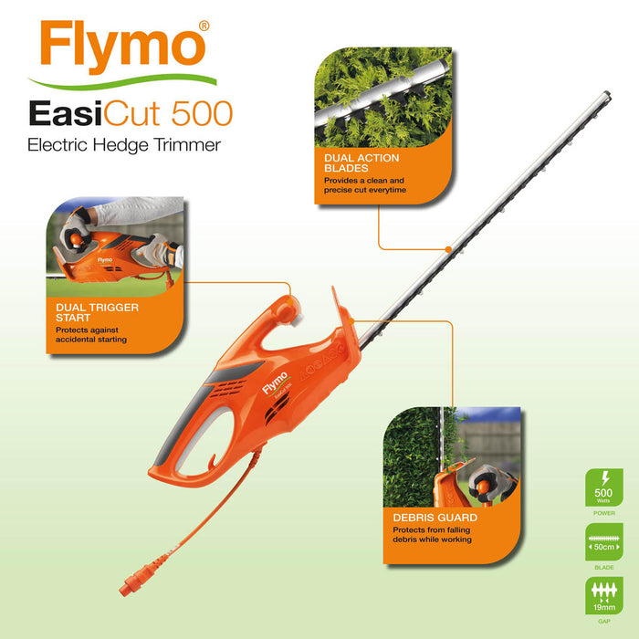 Flymo Hedge Trimmer Easicut 500 Corded Electric Corded Lightweight  500W 500mm - Image 3