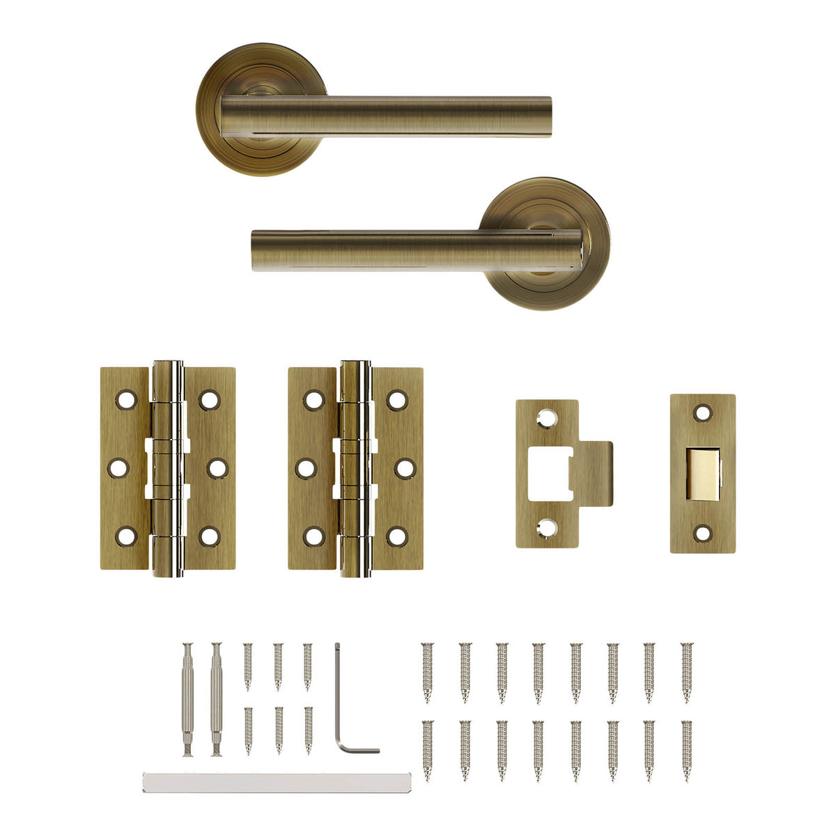 Door Handle Brushed Antique Brass Effect Straight Lever (L)124.5mm 3 Pack - Image 7