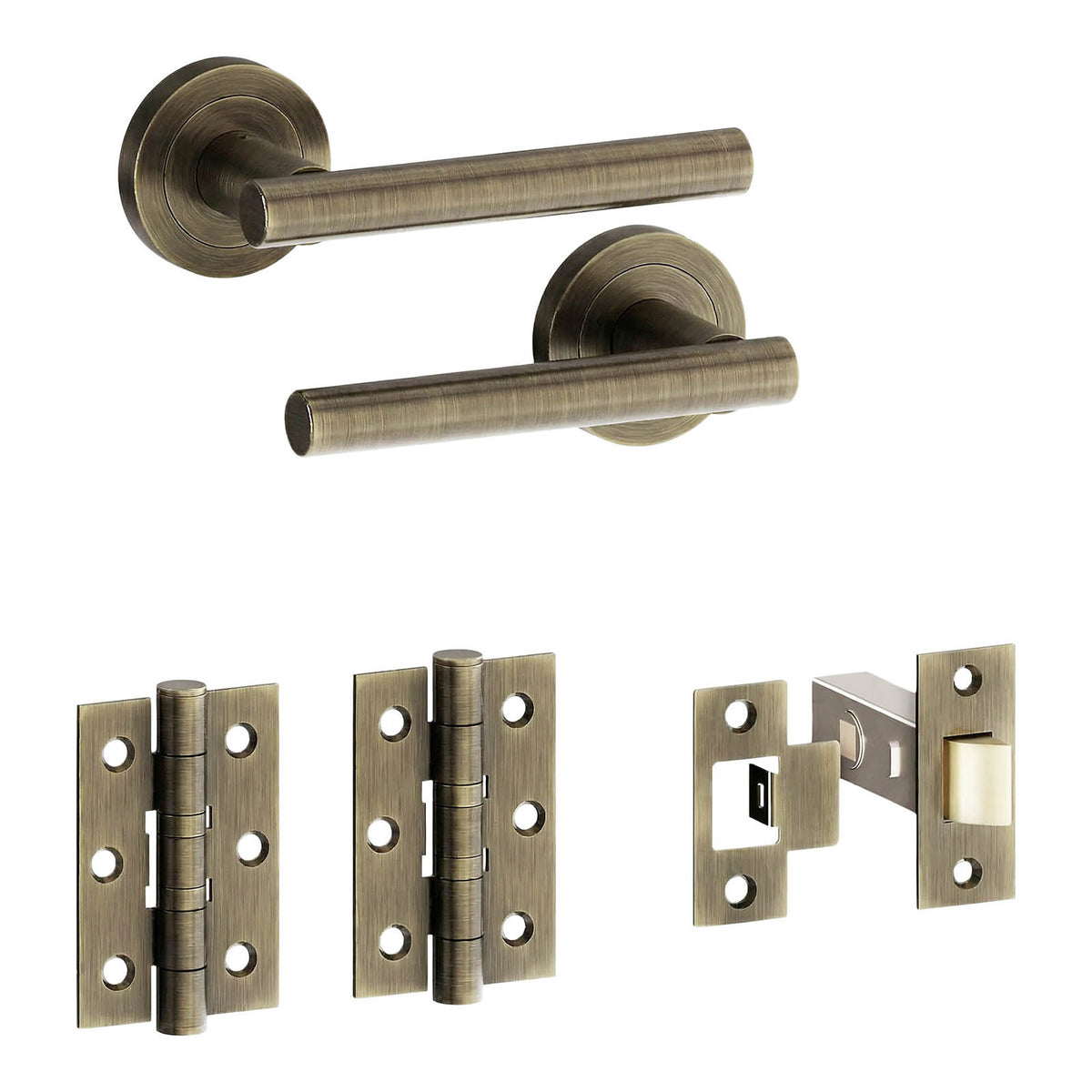Door Handle Brushed Antique Brass Effect Straight Lever (L)124.5mm 3 Pack - Image 9