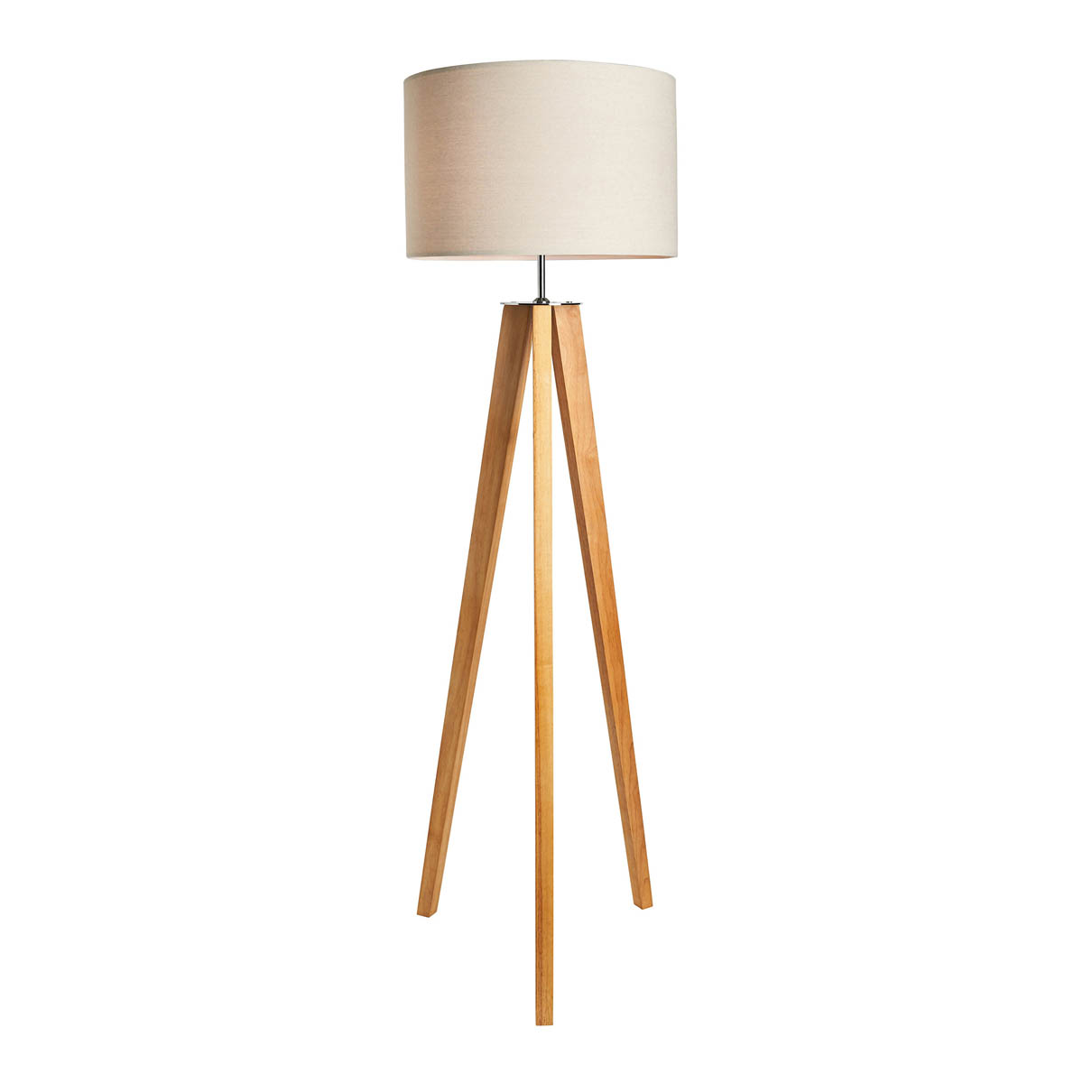Inlight LED Floor Lamp Tripod Matt Natural Wood Effect Drum Shade Modern 153.5cm - Image 1