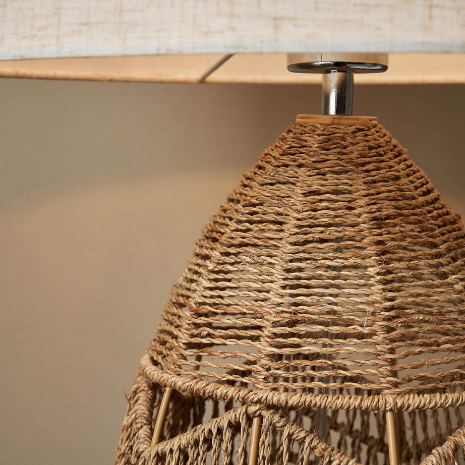 Inlight Table Lamp String Round Matt Natural Rattan Effect Drum Shade Modern - Image 6