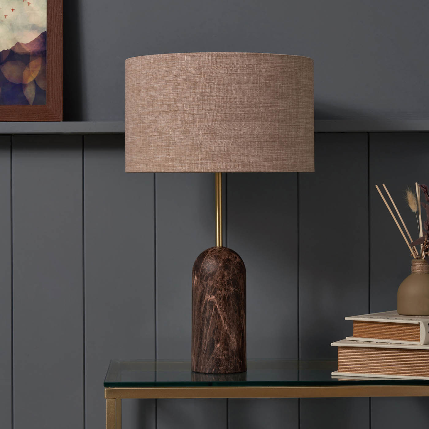 Inlight Table Lamp Printed Matt Brown Natural Marble Effect Round Contemporary - Image 5