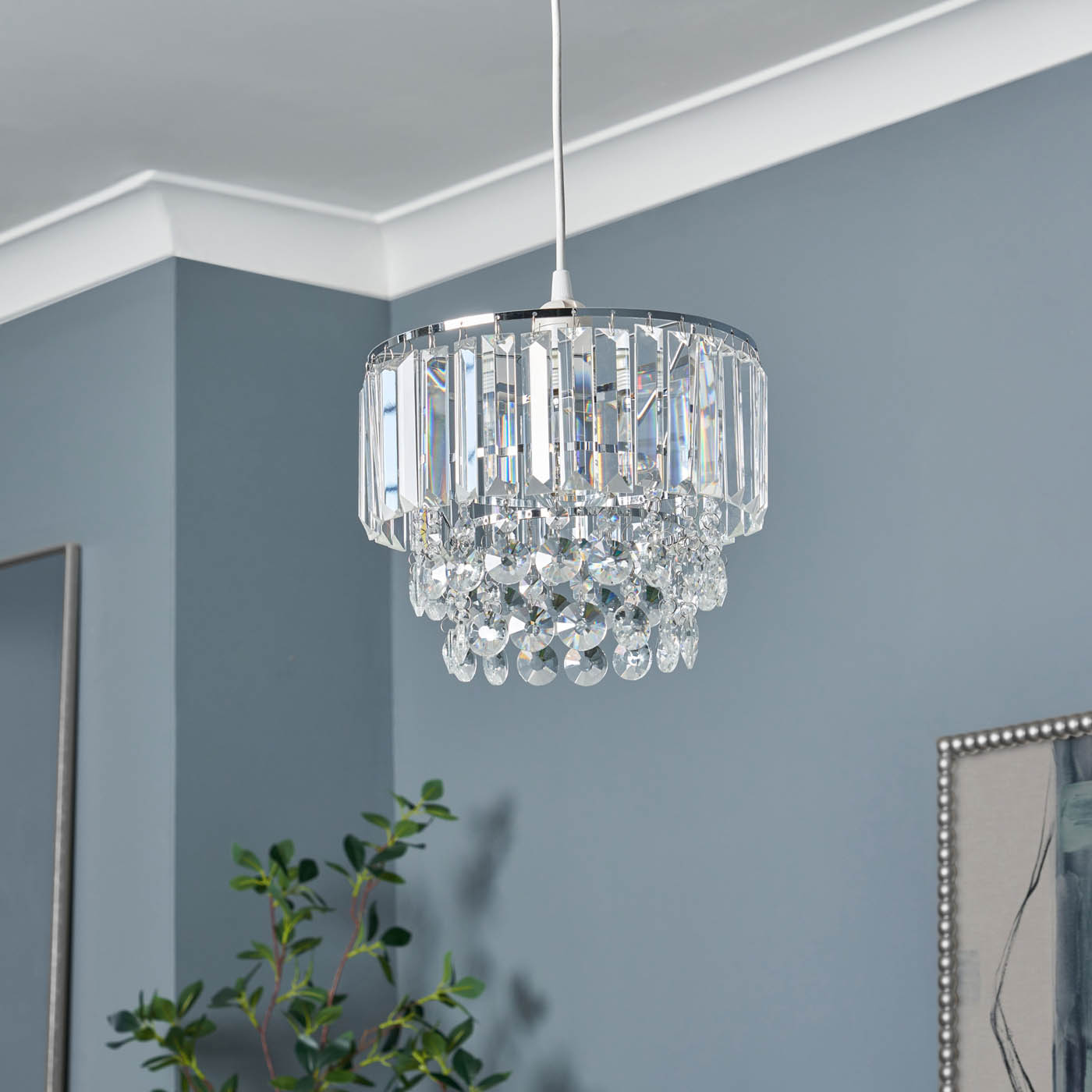 Inlight Tiered Lamp Shade Round Glass Crystals Polished Chrome Effect (D)27cm - Image 4