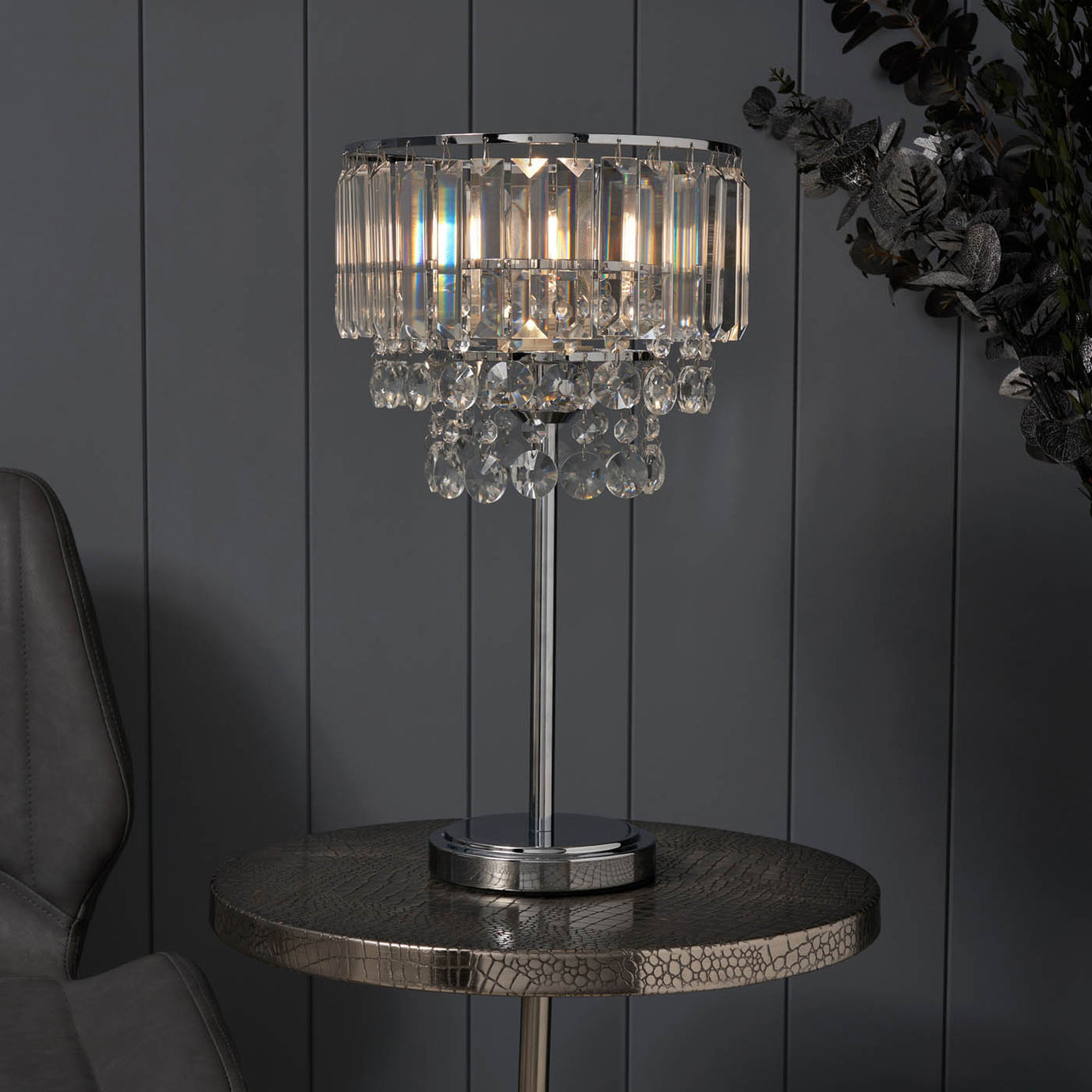 Inlight Table Lamp Tiered Glass Crystal Round Polished Chrome Effect (H)44cm - Image 6