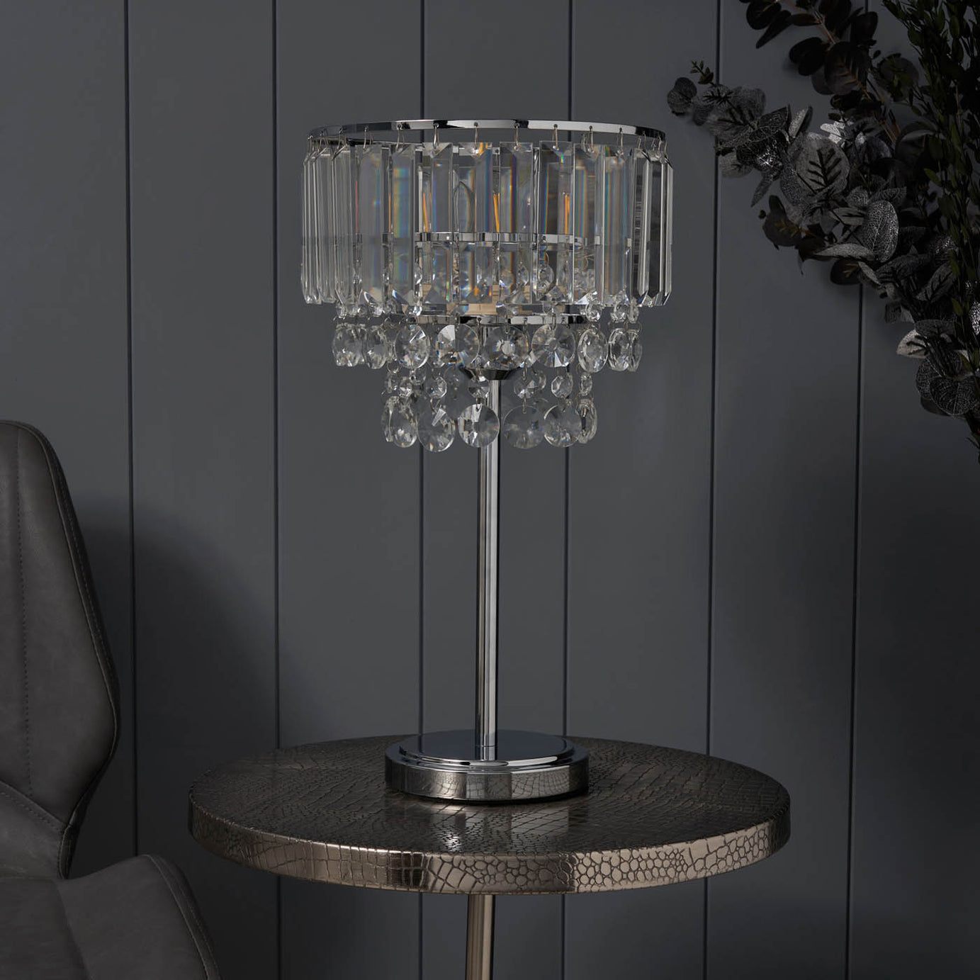 Inlight Table Lamp Tiered Glass Crystal Round Polished Chrome Effect (H)44cm - Image 7