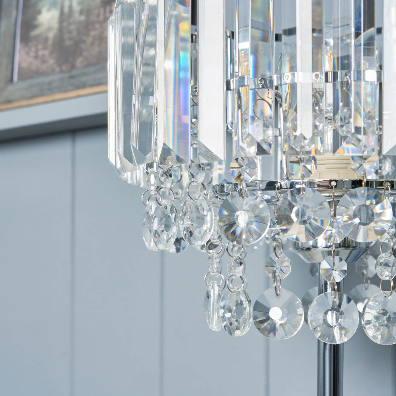 Inlight Table Lamp Tiered Glass Crystal Round Polished Chrome Effect (H)44cm - Image 8